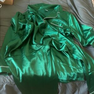 Emerald Green Satin Pajama Set